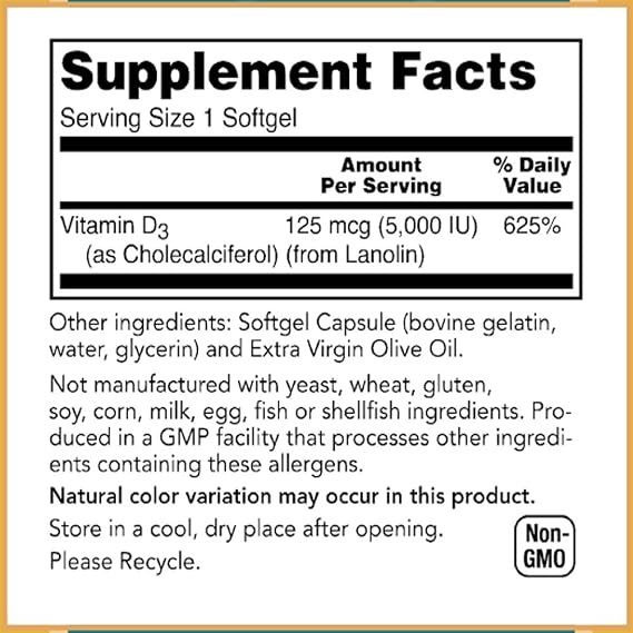 Baar Vitamin D-3 Softgels، 5،000 IU، 120 Softgels
