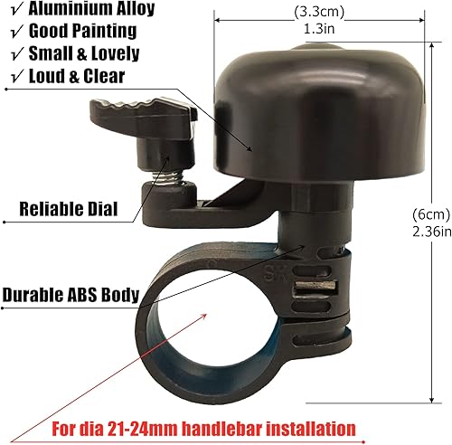 Miniatura 4 de RYANGO Bike Bell, Cute Mini Bicycle Bell, Crisp Bike Bells for Adults and Kids, Bicycle Bells for Handlebars, Loud Cycling Ring Bell for Road Bike