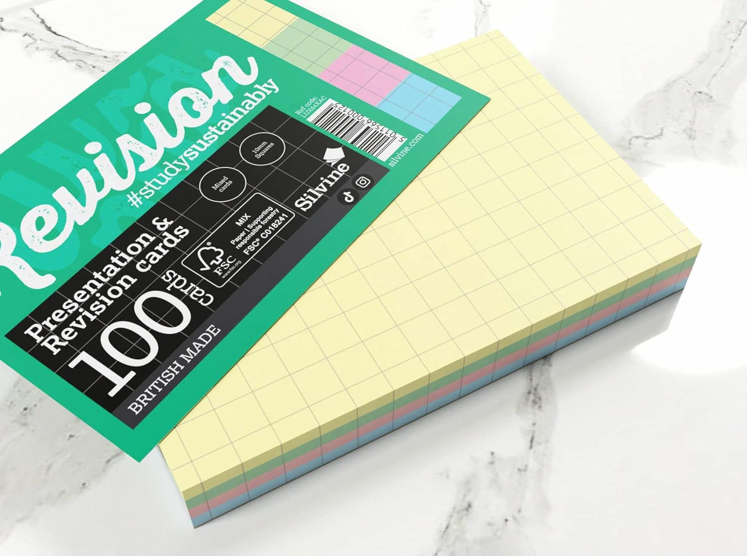 Luxpad Revision A6 Flash Cards - 10mm Squares (100 Cards) Assorted Colours