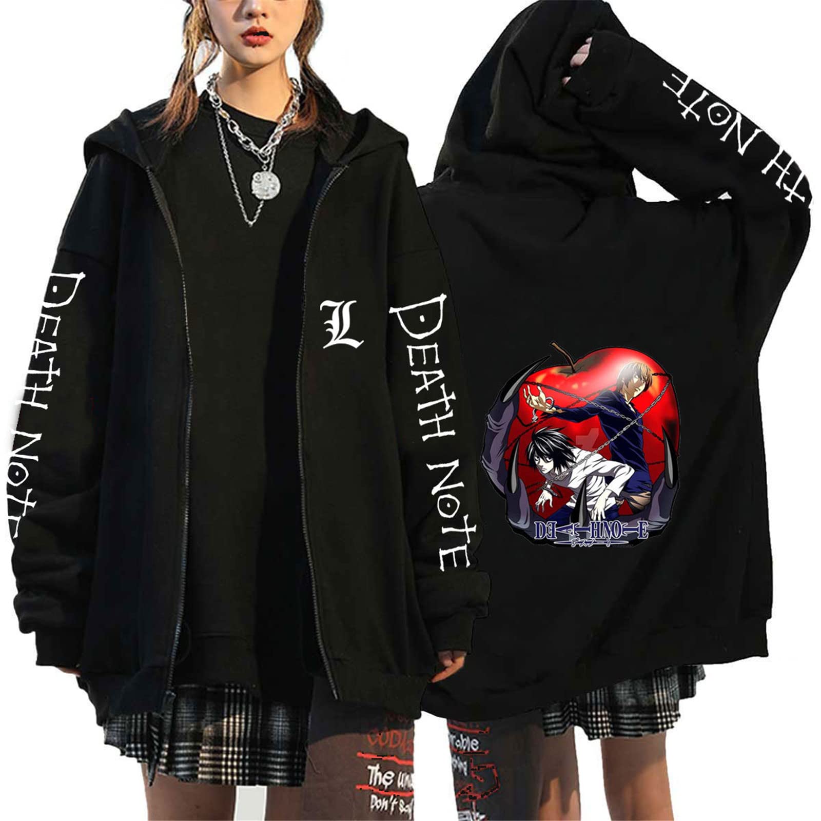 oneforus Japanese Anime Death Note Zipper Hoodie Kawaii Harajuku Misa Amane Manga Graphic Zip Up Coat Sweatshirt