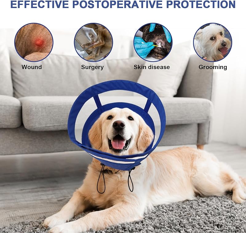 ASENKU Guler de protecție post-operatorie pentru câini și pisici, con de recuperare reglabil și respirabil, anti-mușcătură și anti-lingere, 24-30 cm