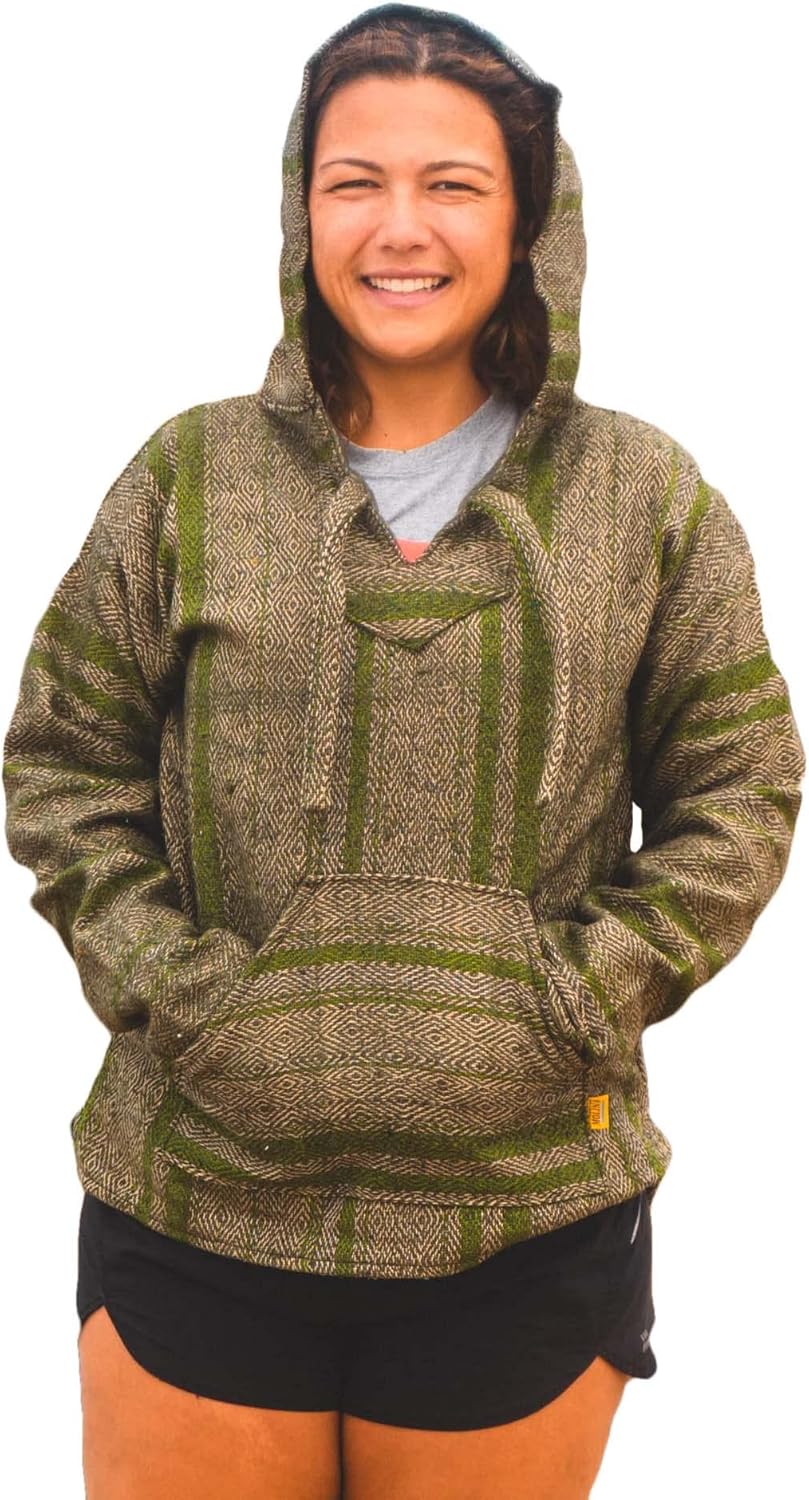 Authentic Baja Hoodie - Drug Rug - Mexican Poncho - Green