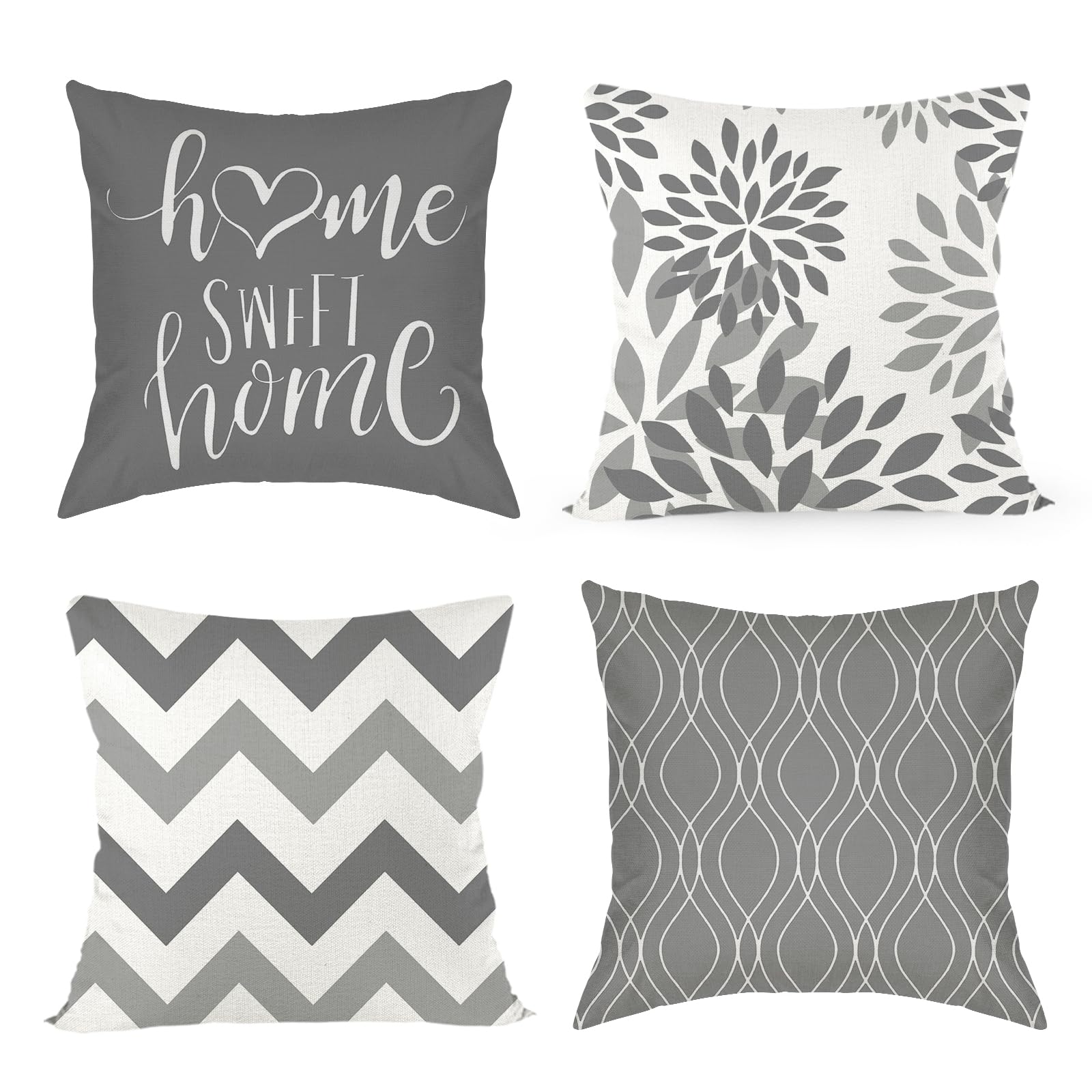Cushion Cover, 40 x 40 cm, Set di 4 con Home Sweet Home, Decorative Cushion Cover con cerniera nascosta, Divano Cushion, Divano Cushion Christmas (40 x 40, Grigio)