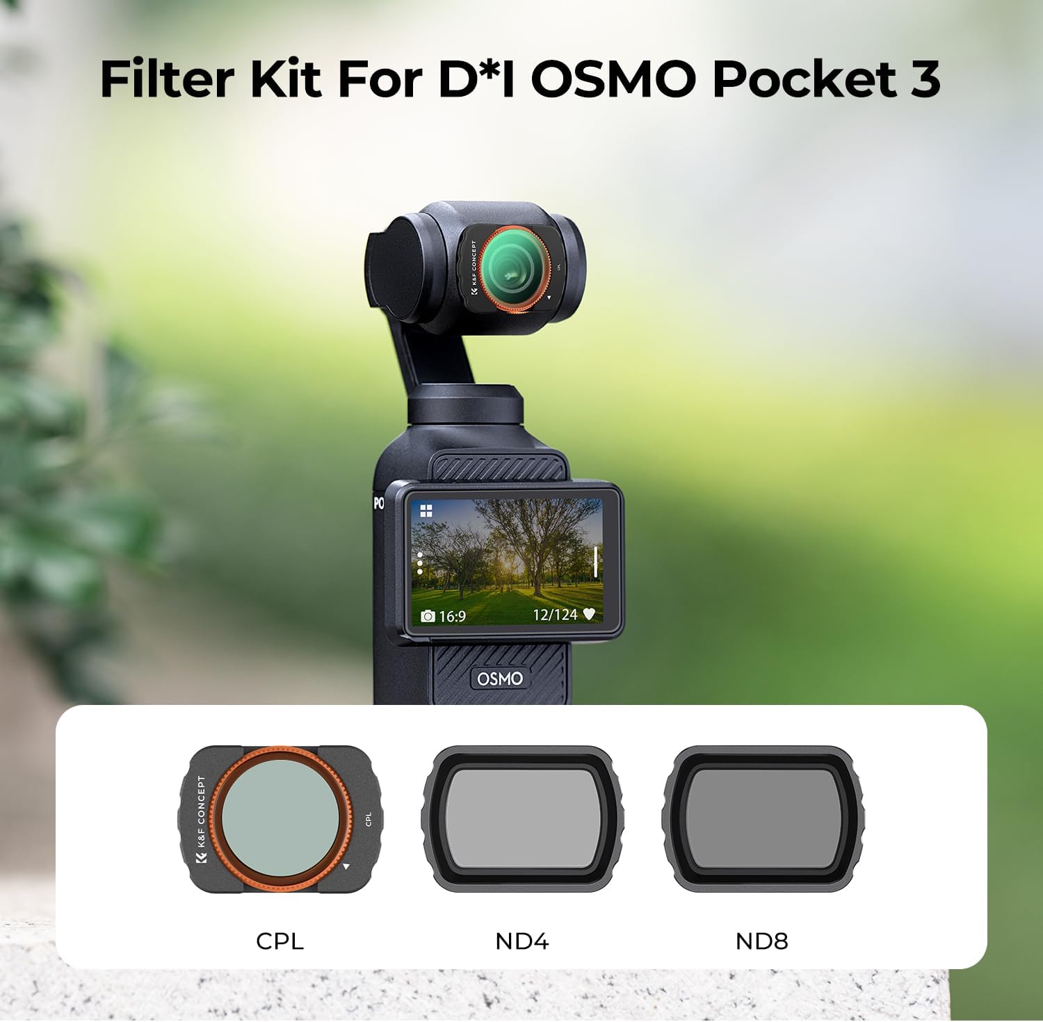 K&F CONCEPT Magnetic ND CPL Filters Set for DJI Osmo Pocket 3 Creator Combo -3 Pack(CPL+ND4+ND8), Multi-Coated Top Optical Glass Light Reduction Polarizer Filter