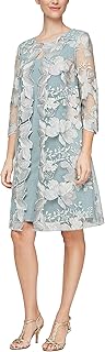 Alex Evenings Women's Short Embroidered Jacket Dress, Perfect for Wedding Guest, Formal Events (Petite and Regular Sizes), Ice Sage Petite, 10P