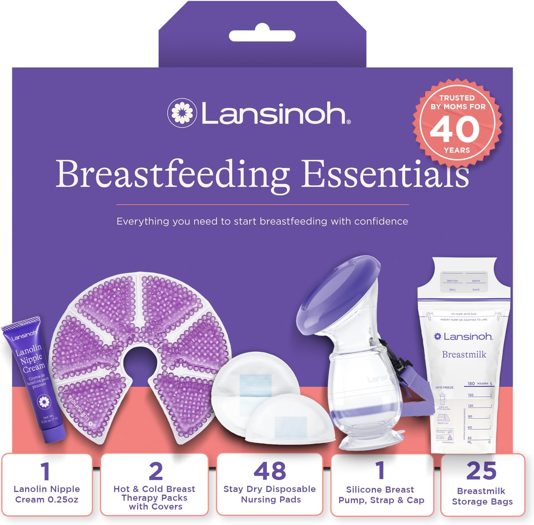 You’ve Got This Breastfeeding Essentials Kit for New Moms, 77-Piece Gift Set with Nursing Pads, Breastmilk Storage Bags, Nipple Cream, Hot & Cold Therapy Packs, and Silicone Breast Pump