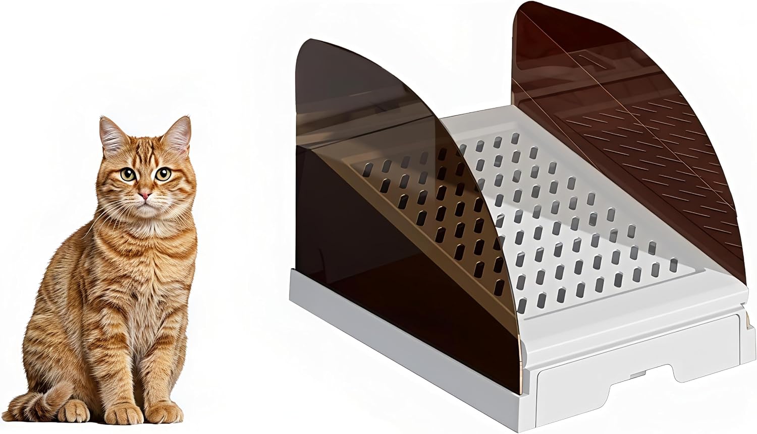 Plastic Cat Litter Box Inclined Steps, Gray, Small | Height Adjustable, Non-Stick, Easy to Clean, Assists Various Sizes