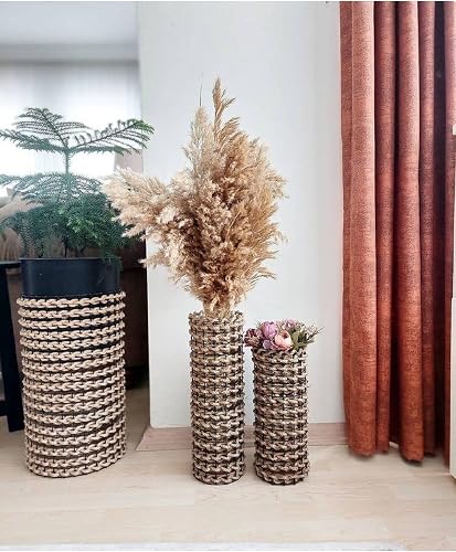 Jute Rope Wire Vase Set 2 Piece 14.2 & 12.6 Inch Pampas Grass Vase for Home Decor - Khaki