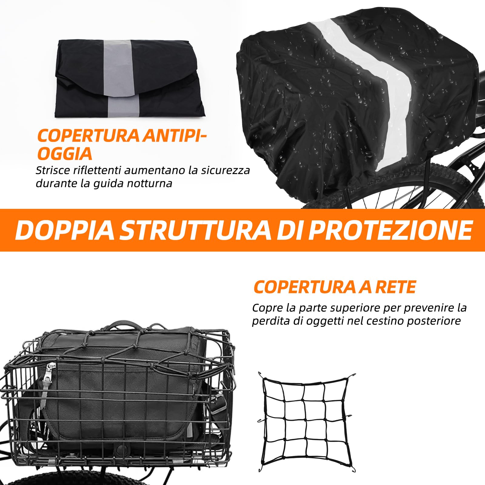 Cestino per Bicicletta. Cestino unisex per bicicletta, montaggio posteriore, rimovibile, grande capacità, adatto per e-bike, mountain bike, city bike e biciclette da tempo libero. (Montaggio