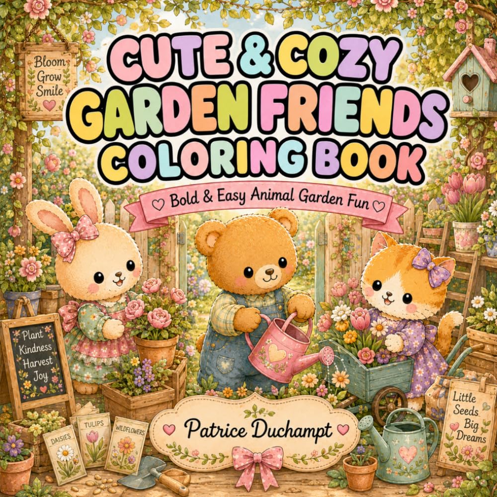 Cute & Cozy Garden Friends Coloring Book: Bold & Easy Animal Garden Fun