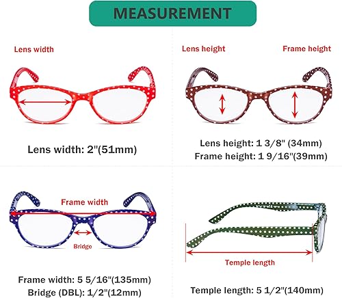 Miniatura 4 de Eyekeppe - Paquete de 4 lentes de lectura para mujer, diseño de lunares, ojo de gato, para lectura