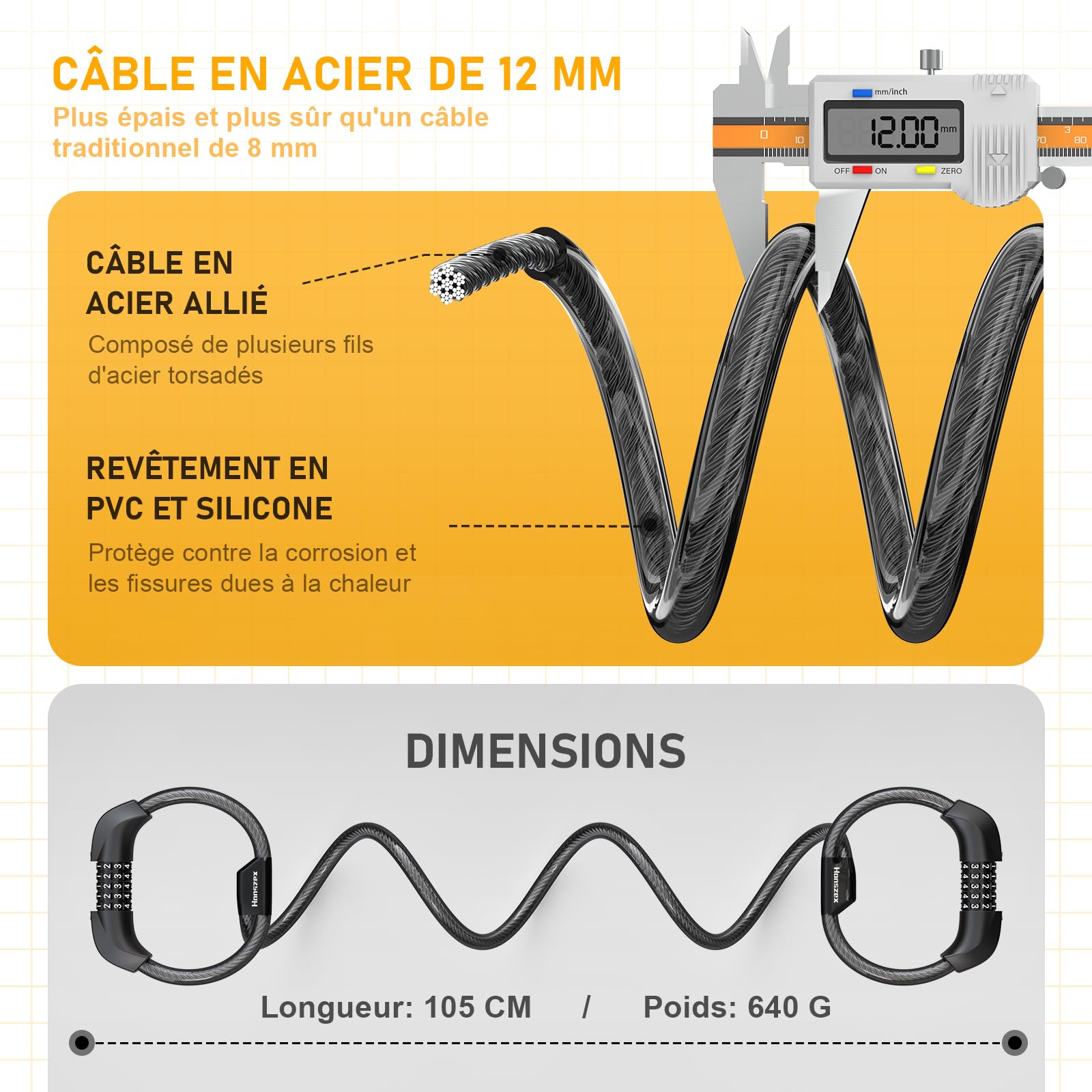 Cadenas Trotinette Electrique, Antivol Trotinette Electrique 105 cm, Cadenas à Combinaison à 5 Chiffres, Antivol Velo, Cable-Serrure à Double Tête, Accessoires Trottinette Electric
