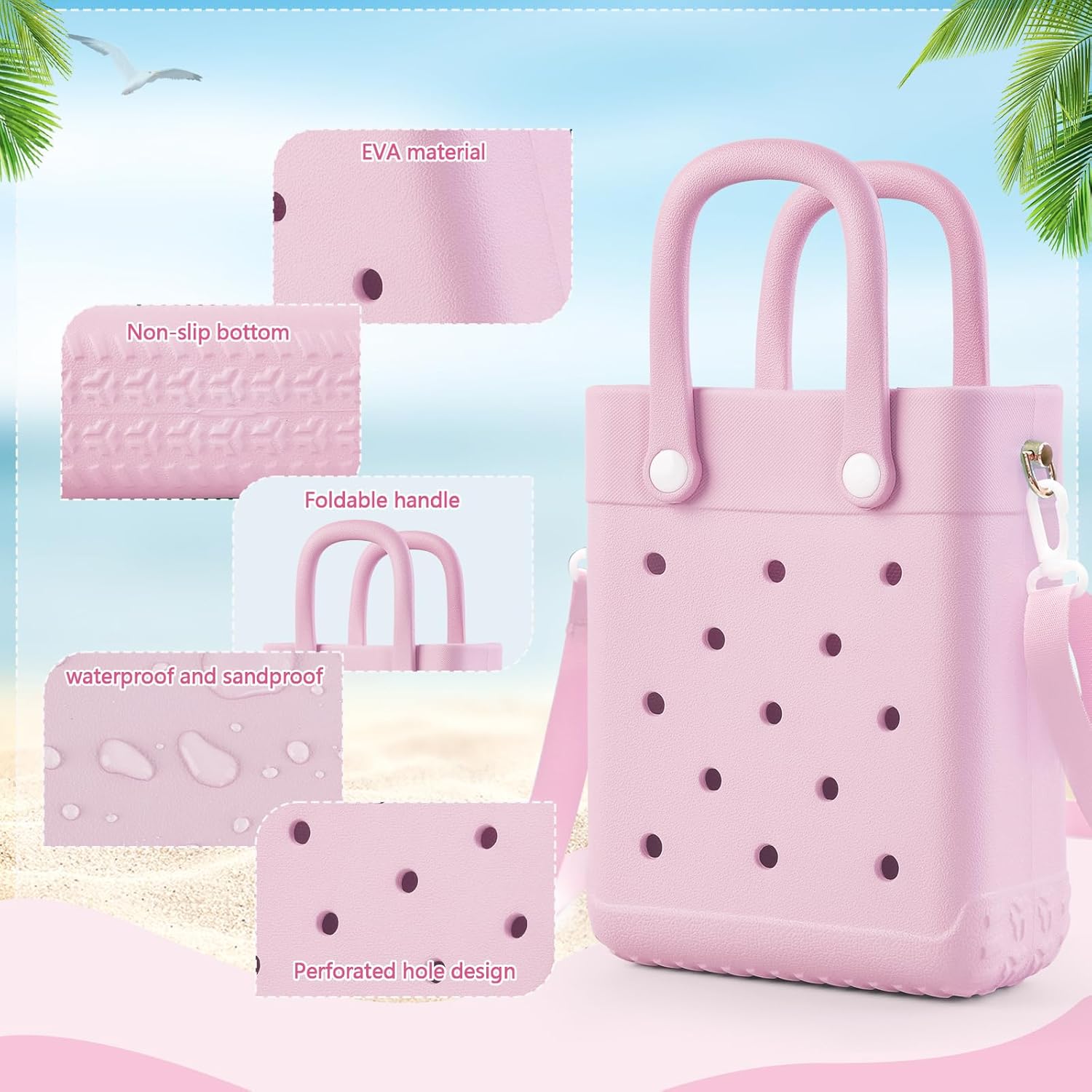 Mini Rubber Tote Bag with 4 Resin Charms Mini Crossbody X-Small Rubber Beach Bag - Image 3