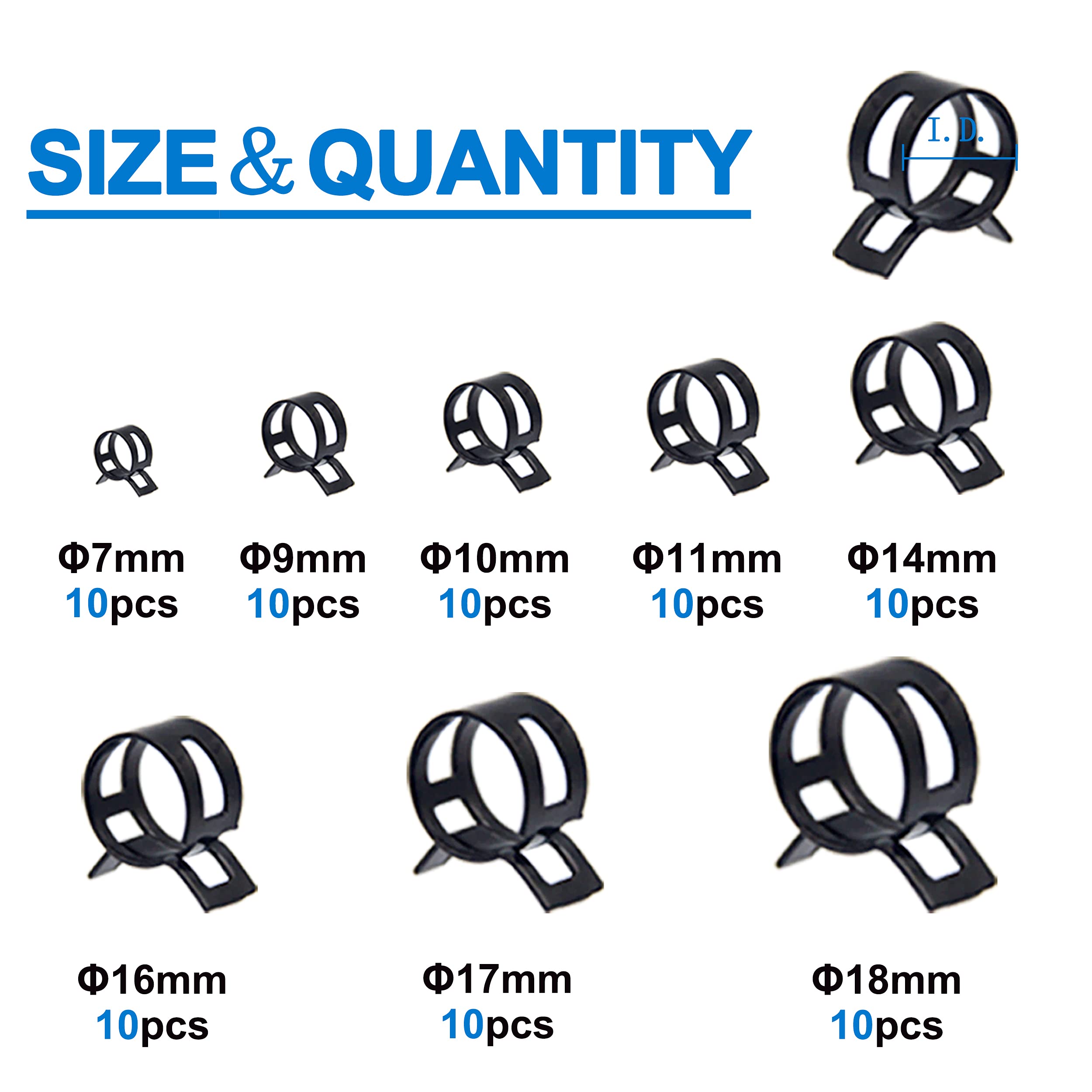 300 Fascette A Molla Per Tubi - Set 10 Misure Da 5 A 18mm Con Pinza - Per Carburante, Acqua, Aria - Foto 8