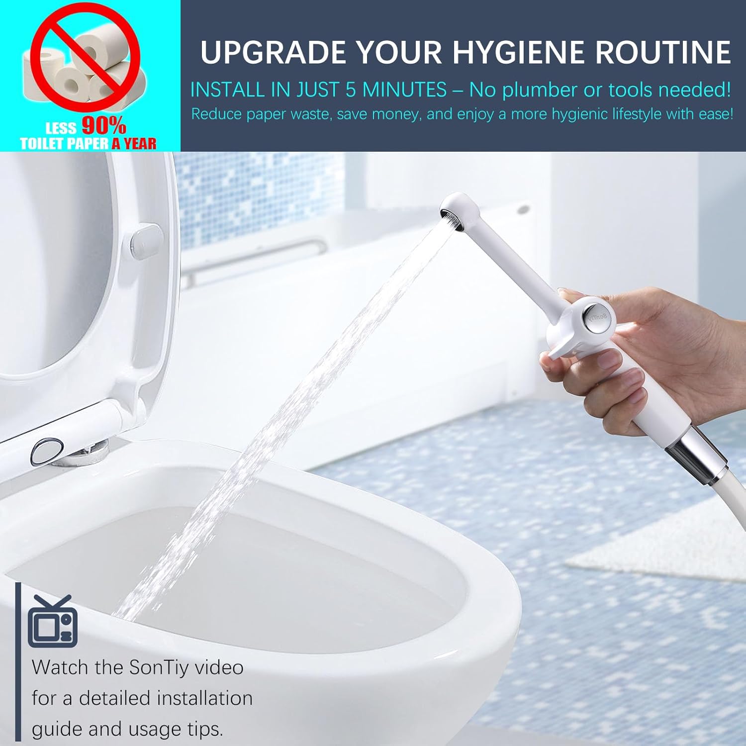 SonTiy Handheld Bidet Sprayer for Toilet, White Cloth Diaper Toilet Sprayer Attachment with Backflow Preventer, Adjustable Water Pressure Toilet Jet Spray for Feminine Wash