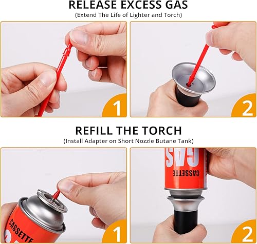 Miniatura 2 de Semlos Puntas de adaptador de butano - Encendedor de butano y adaptador de recarga de gas de antorcha, adaptador de gas de liberación y recarga para