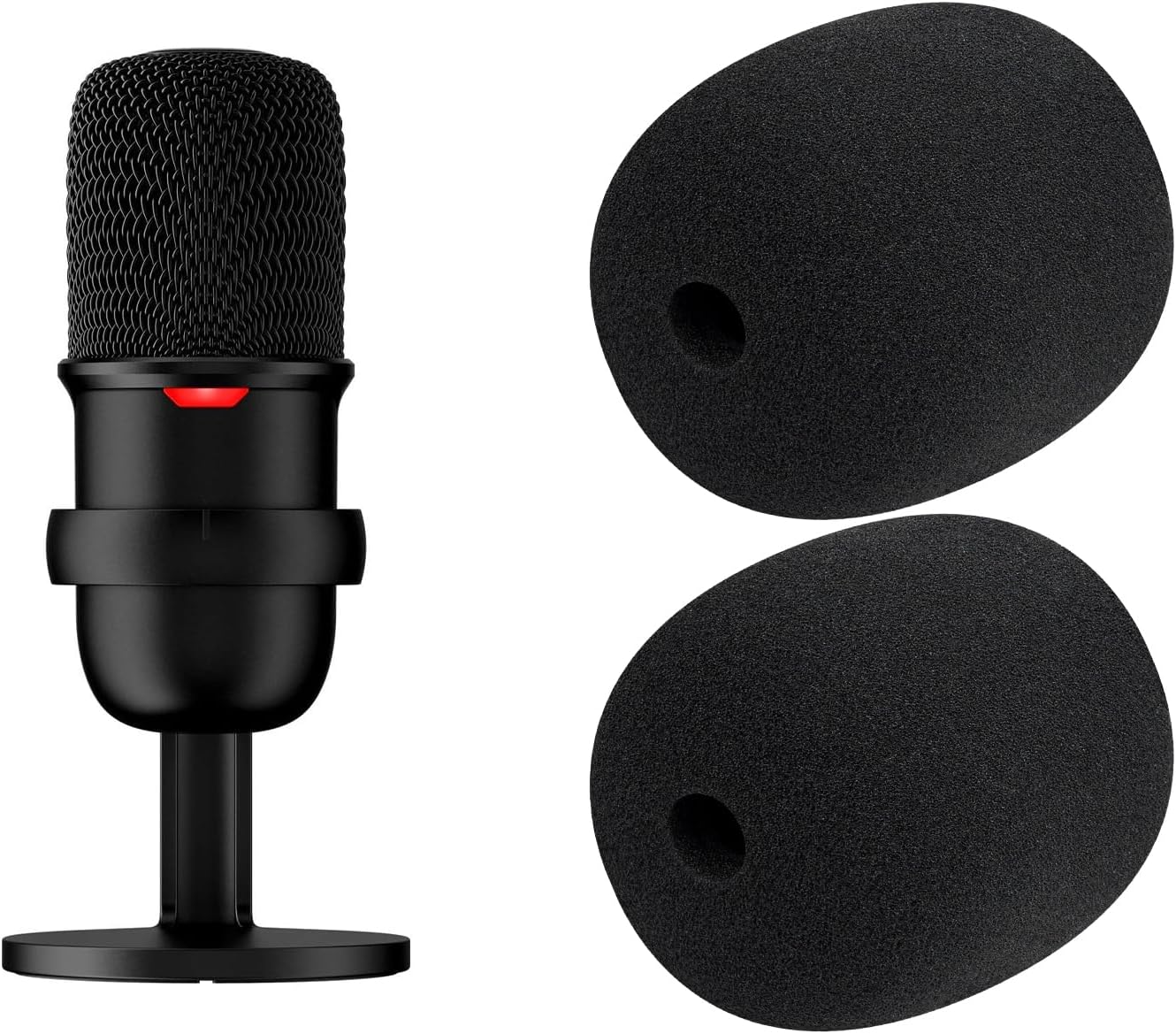 SOULWIT 2Pcs Microphone Pop Filter for HyperX SoloCast Microphone Sponge Filter Microphone Foam Protective Cover Windscreen Replacement Microphone Sponge Windproof Cover Windshield Cap - Black