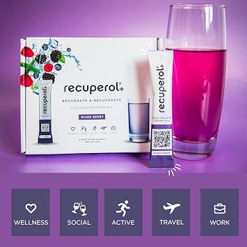 Recuperol Electrolytes Sachets - Rehydration Electrolytes Powder with Zinc, Vitamin C, B12, D3 & Potassium for Hydration - Sugar Free, Vegan & Low Calorie - Mixed Berry 6 Pack
