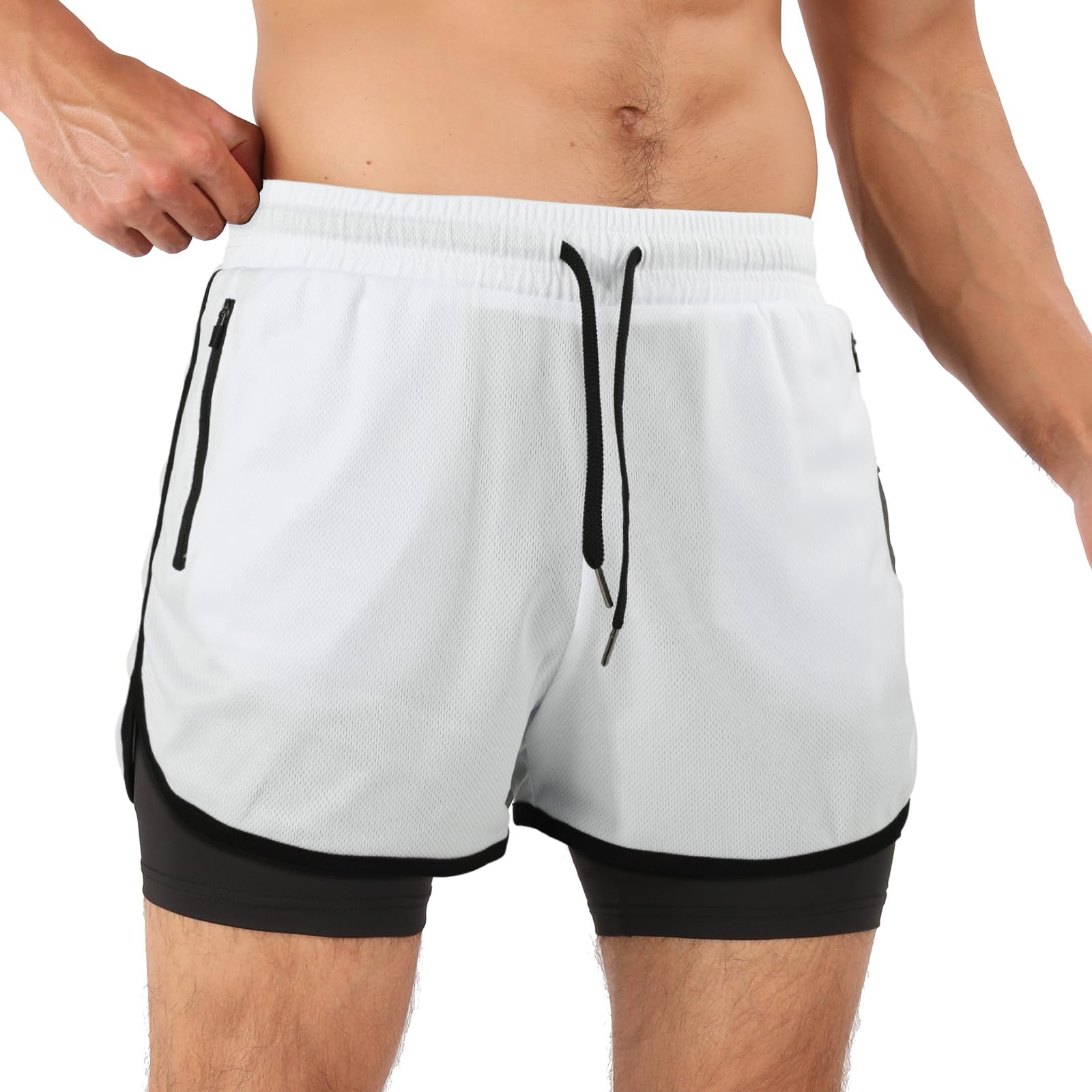 Superora 2 en 1 Short de Course Hommes de Compression avec Poches Téléphone | Gym Fitness Workout Poches Zippées