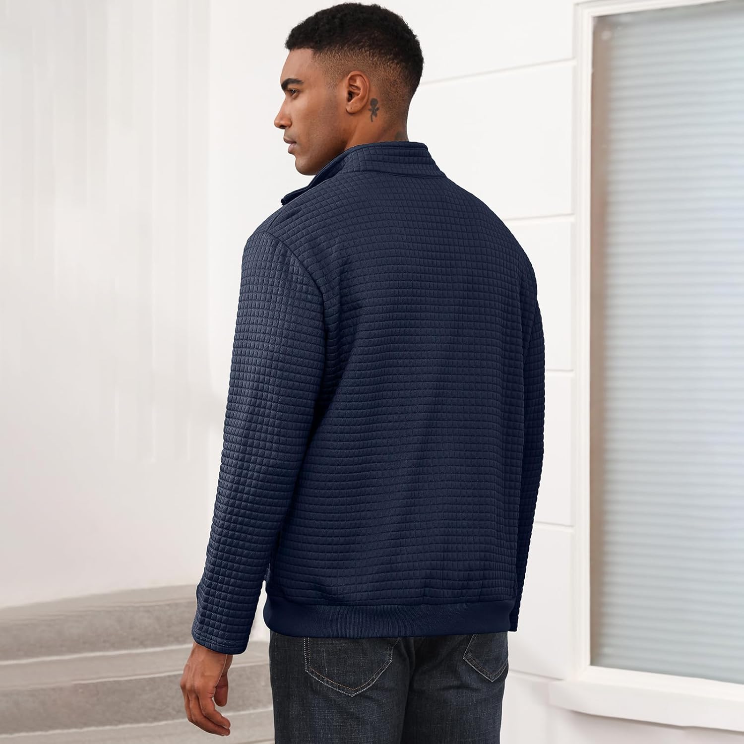 Oymyakon Men's Lightweight Varsity Jacket Spring Casual Stylish Bomber Jacket Waffle Zip Up Coat with Pockets - Image 4