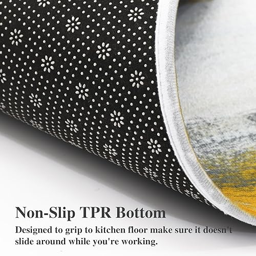 Miniatura 5 de MAYHMYO Alfombra de Cocina para Piso Gris y Amarillo Alfombras y Tapetes de Cocina Antideslizantes Lavables 43x122 cm + 43x61 cm Juego de 2