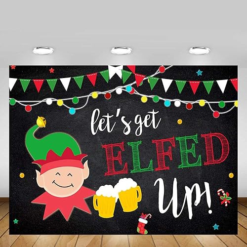 Miniatura 2 de MEHOFOND Fondo de fotografía de elfo para adultos, 7 x 5 pies, luces con purpurina para Navidad, suéter feo de invierno, Navidad, vacaciones,