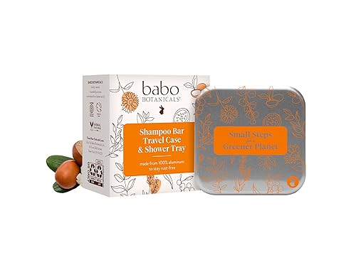 Babo Botanicals Soporte de barra sólida para champú 2-1, estuche de viaje con tapa, bandeja de ducha con capa de drenaje estuche de aluminio para