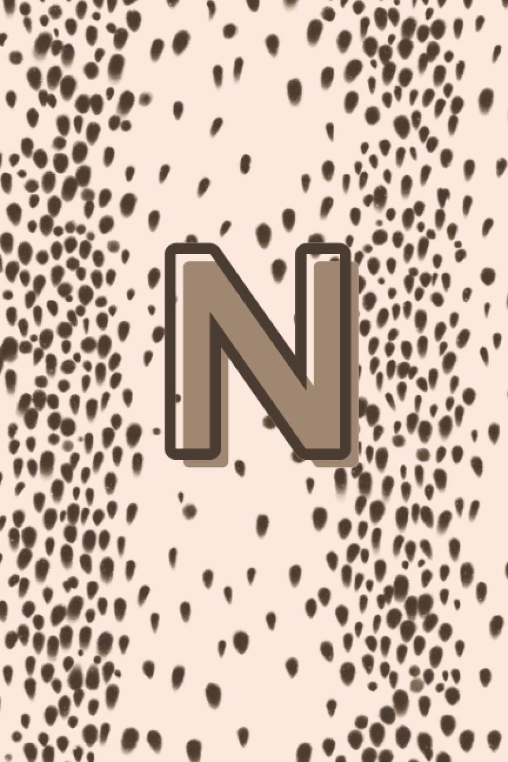 N: Monogram Initial Alphabet Blank Notebook - Dalmatian Print (Blush Pink and Chocolate Brown) Ruled Lined Flexible Journal