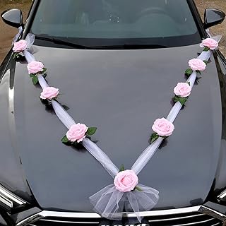 Duories Autoschmuck Hochzeit Braut Paar Rose Deko Dekoration Auto Schmuck Car Wedding Girlande Autodeko Hochzeitsdeko Auto Blumenschmuck Hochzeitsschmuck Hochzeitsauto Deko für Hochzeit Party,Rosa
