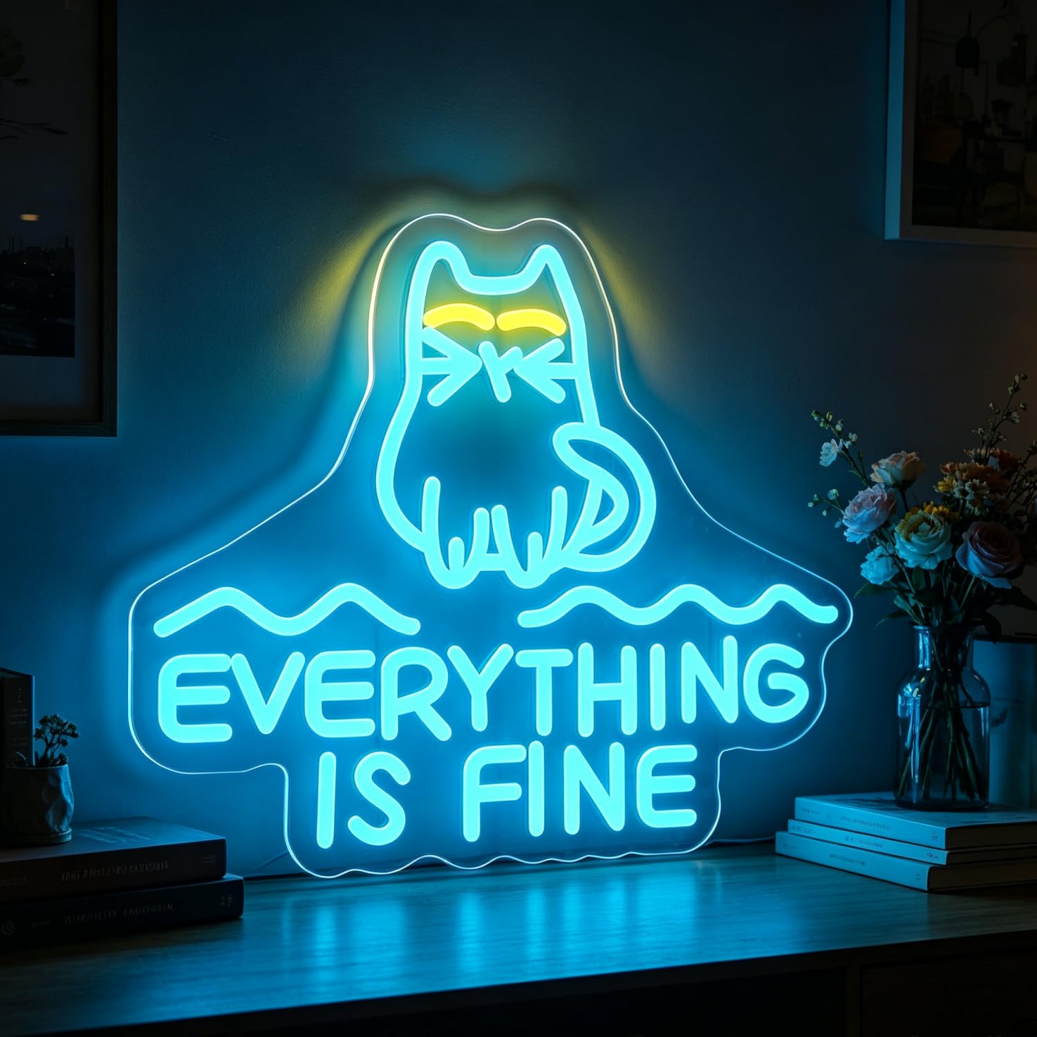 Everything Is Fine Neon Sign LED Light Neon Lights for Wall Decor USB Dimmable Light Up Signs For Bedroom Birthday Xmas Party Bar Home Supermarkets Bar Pub Store Club Garage