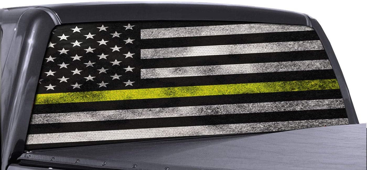 FGD Truck Rear Window Yellow Line Dispatchers American Flag Perforated Decal