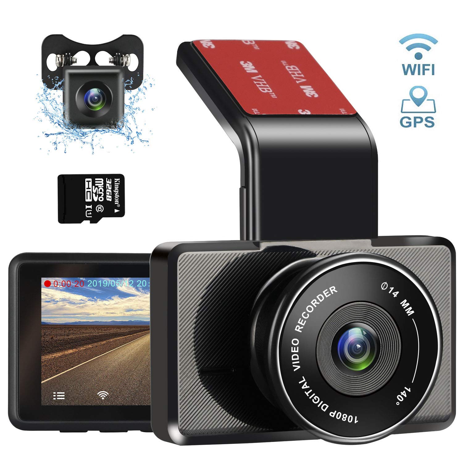 Buy WiFi Dual Dash Cam Front and Rear, 3 Inch LCD Dashboard Camera Full
