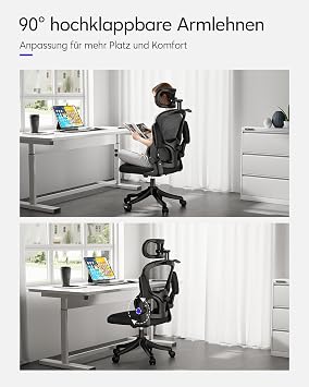 Ergonomic High Back Office Chair with Lumbar Support, Adjustable Headrest & Flip-up Armrests, Mesh Swivel Task Chair for Home & Office Use (Black) Black 6265118-128cm