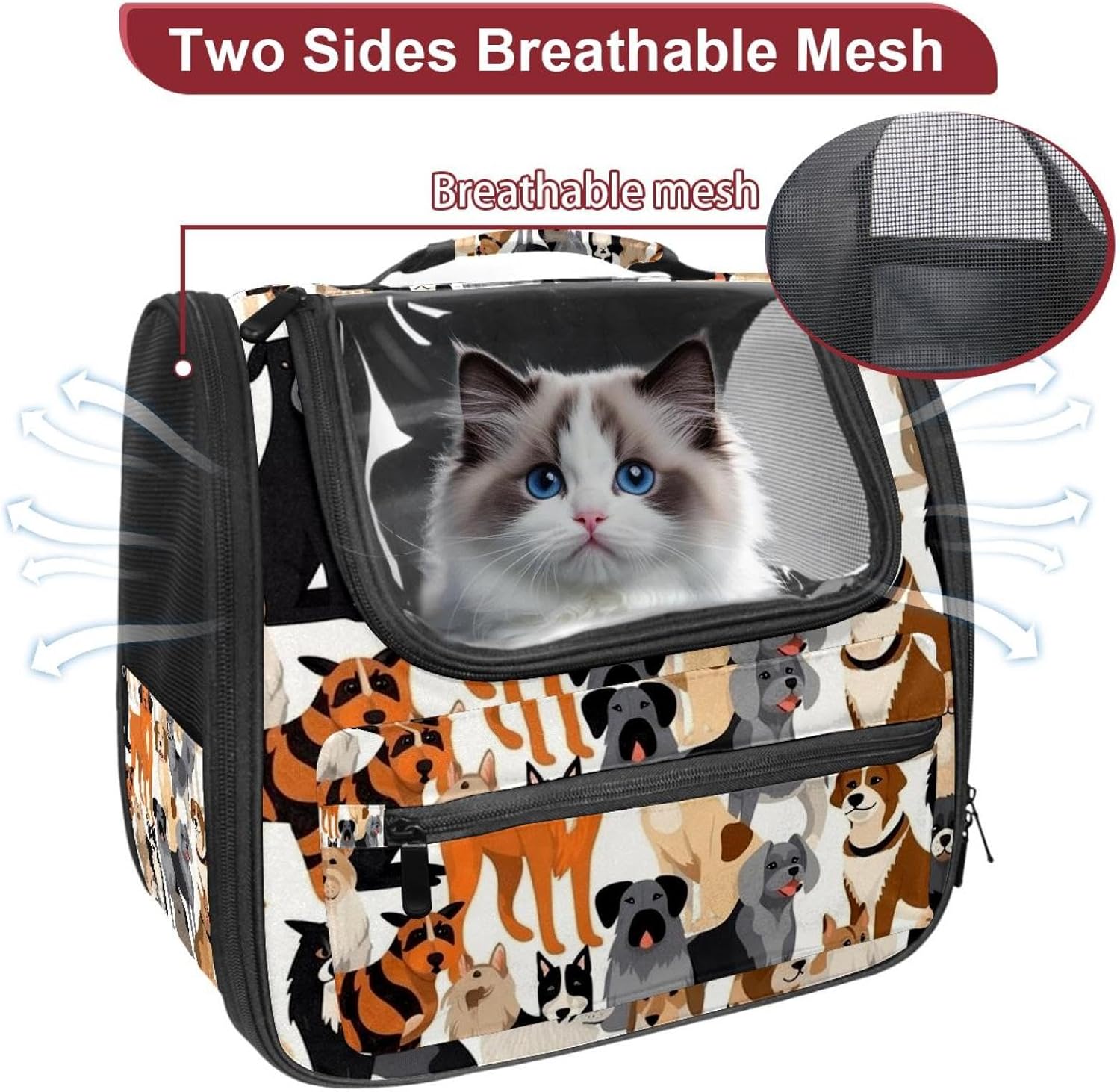 Different Breeds of Dog Pet Carrier Airline Approved Soft Sided Portable Cozy Travel Pet Bag, Car Seat Safe Carrier for Cats and Dogs