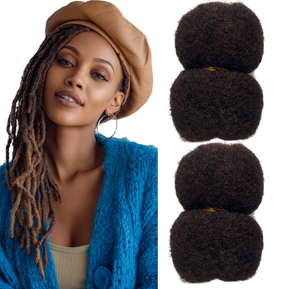Tight Afro Kinky Human Hair for Dreadlocks,Ideal for Making Locs,Repair Extensions,Twist or Braids 2 Bundles/Package Darker Brown #2 8inch