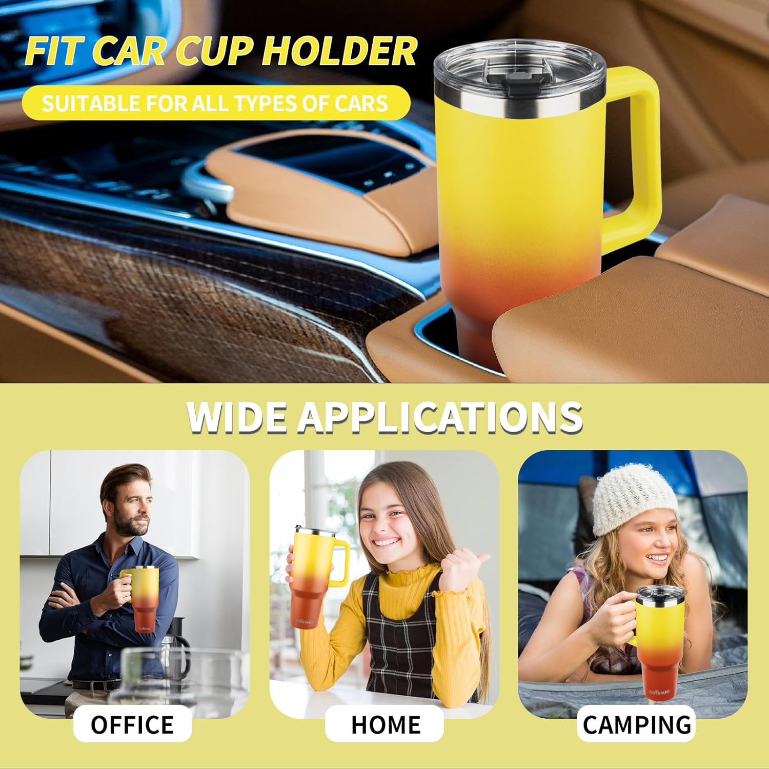 40 oz Tumbler with Handle, Insulated Tumbler with Lid and Straw, Reusable Stainless Steel Vacuum Insulated Cup, 100% Leak Proof Thermal Travel Coffee Mug Cup for Cold and Hot (Gold Orange) - Image 7