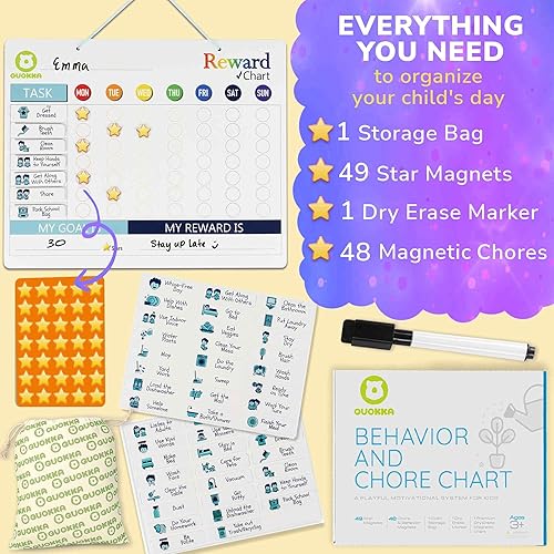 Vista 2 de QUOKKA - Tabla magnética de tareas y comportamiento para niños y adolescentes, calendario visual de recompensas, responsabilidad, rutina, de borrado