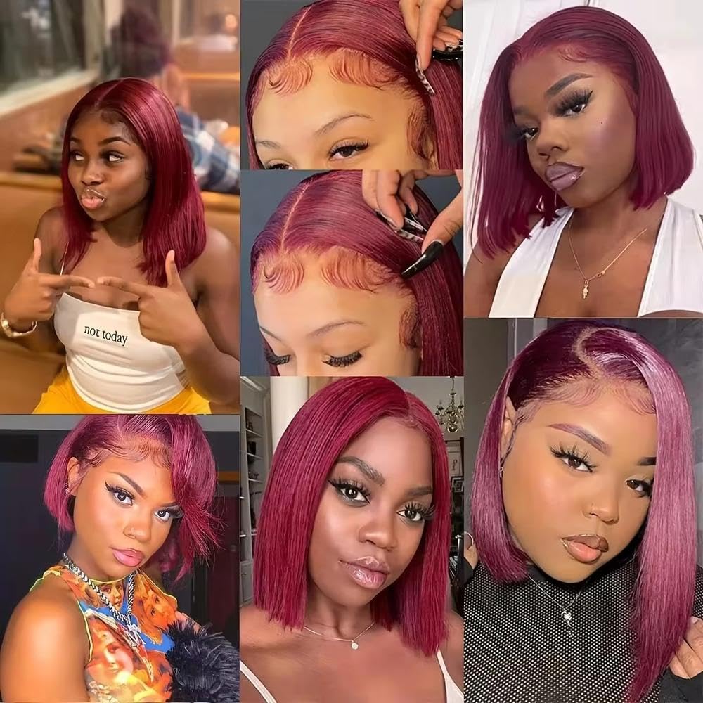 Haarpflege Kurze Bob Perücke In Burgunderrot Gerader Stumpfer Schnitt 13 X 4 Spitzenfrontperücke Für Frauen Vorgezupft Mit Babyhaar