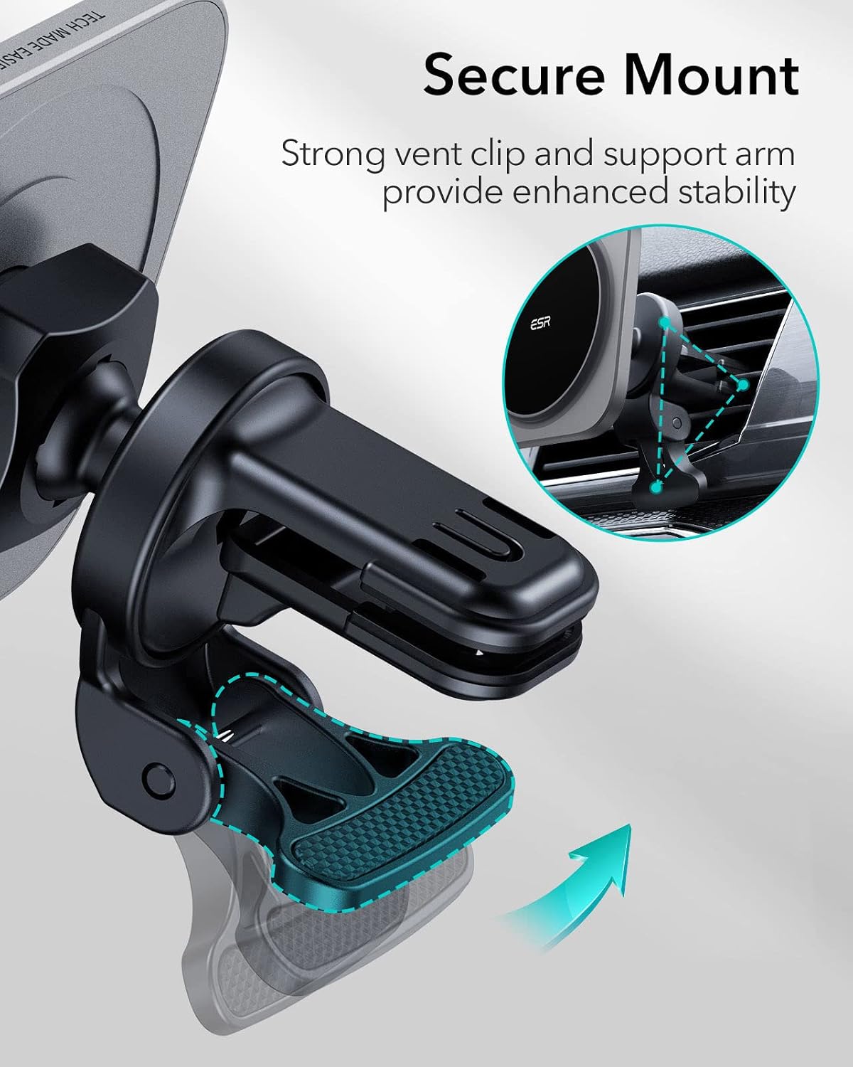 ESR HaloLock MagSafe Car Phone Mount, Compatible with iPhone 14/14 Max/14 Pro Max and 13/12 Series, Dashboard and Air Vent Phone Holder, Does Not Support Charging, Not for iPhone 14 Pro, Black