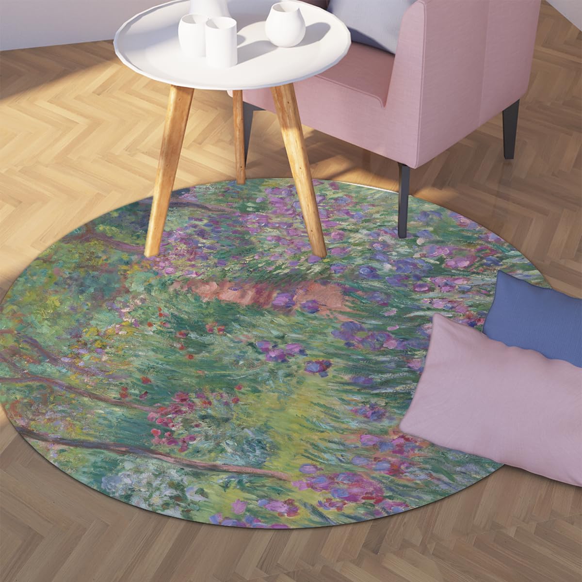 Wohnzimmer mit Rundteppich 200cm Iris Garden Waschteppich