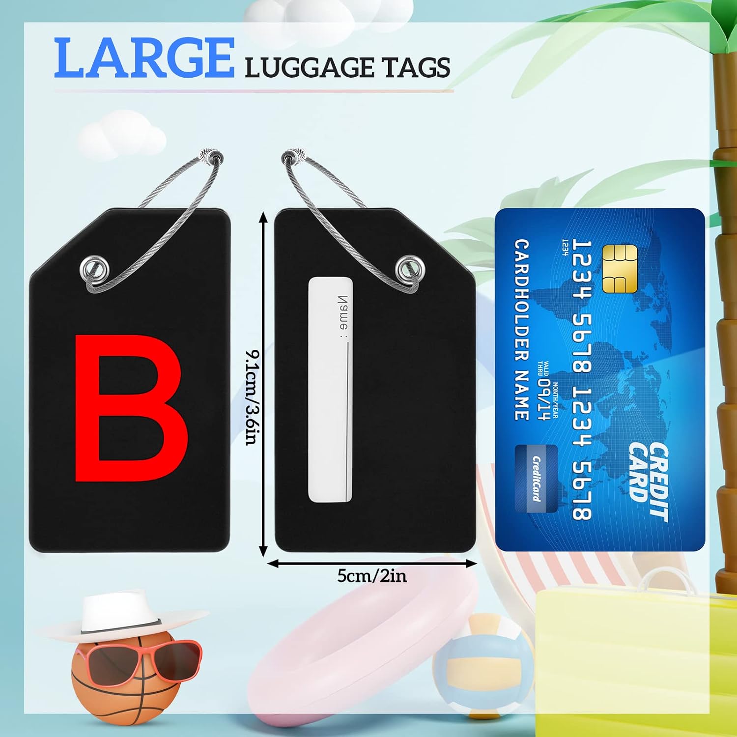 Sweetude 8 Pcs Luggage Tags Silicone Steel Loop, Letter B, Red, Black image 2