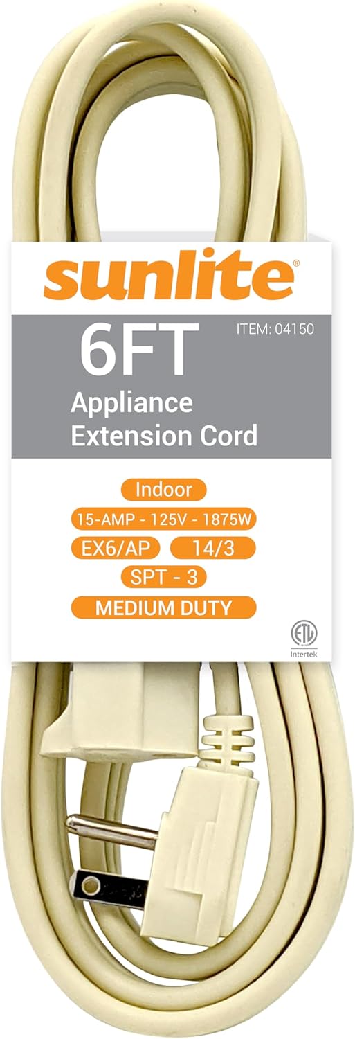 Sunlite 04165-SU EX15/AP Medium Duty 15-Foot Appliance Extension Cord, Three Prong, 14/3 Gauge, 15 Amp, Beige