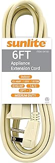 Sunlite 04150-SU EX6/AP Medium Duty Appliance 6-Foot Extension Cord, Three Prong, 14/3 Gauge, 15 Amp, Beige