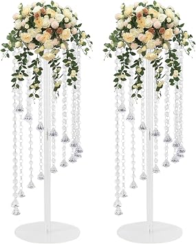 Wedding Centerpieces Clear Flower Vase - 2 Pcs 23.6 inch Tall Crystal Flower Stand Acrylic Vase for Table Decoration, Elegant Wedding Decoration Chandelier Centerpiece Stand