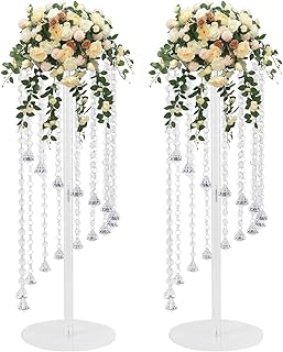 2Pcs Luxurious Acrylic Crysta Flower Stand, Wedding Centerpieces on Floor, Tall Flowers Arrangement Stands, Tabletop Vase, for Wedding Party, Dinner Event, Hotel/Home Decor