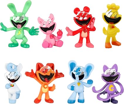 yumcute Mini Smiling Critters Figures, 8PCS Smiling Figures Collection Dolls Set, Game Figurines Smiling Cake Toppers for Kids Birthday Parties Collections Gifts