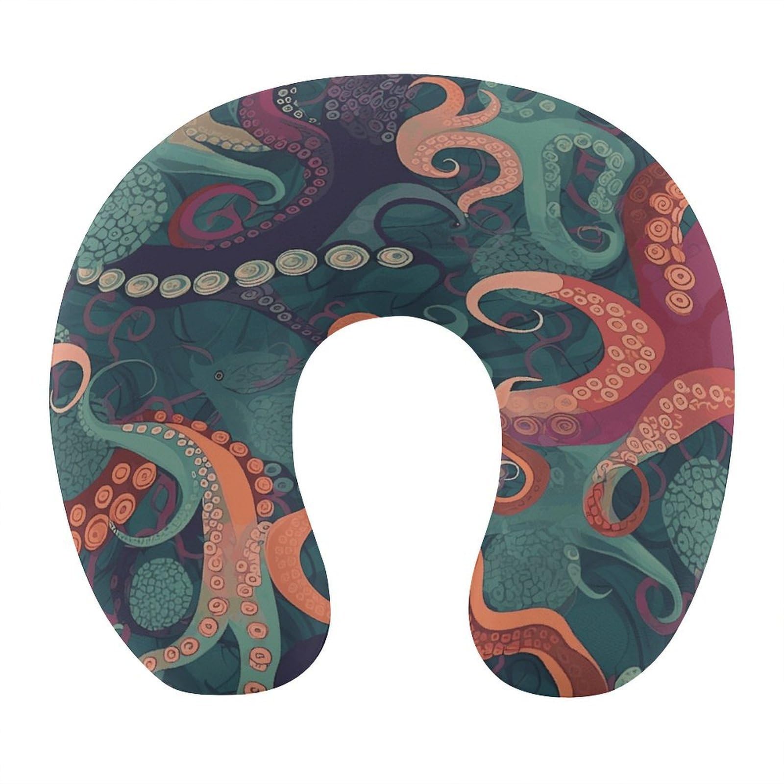 FekiLoot Abstract Octopus Travel Pillow,U Shaped Office Napping Pillow Support Neck and Head Comfortable Travel Neck Pillow U Shape Sleeping Essentials for Long Haul Flights