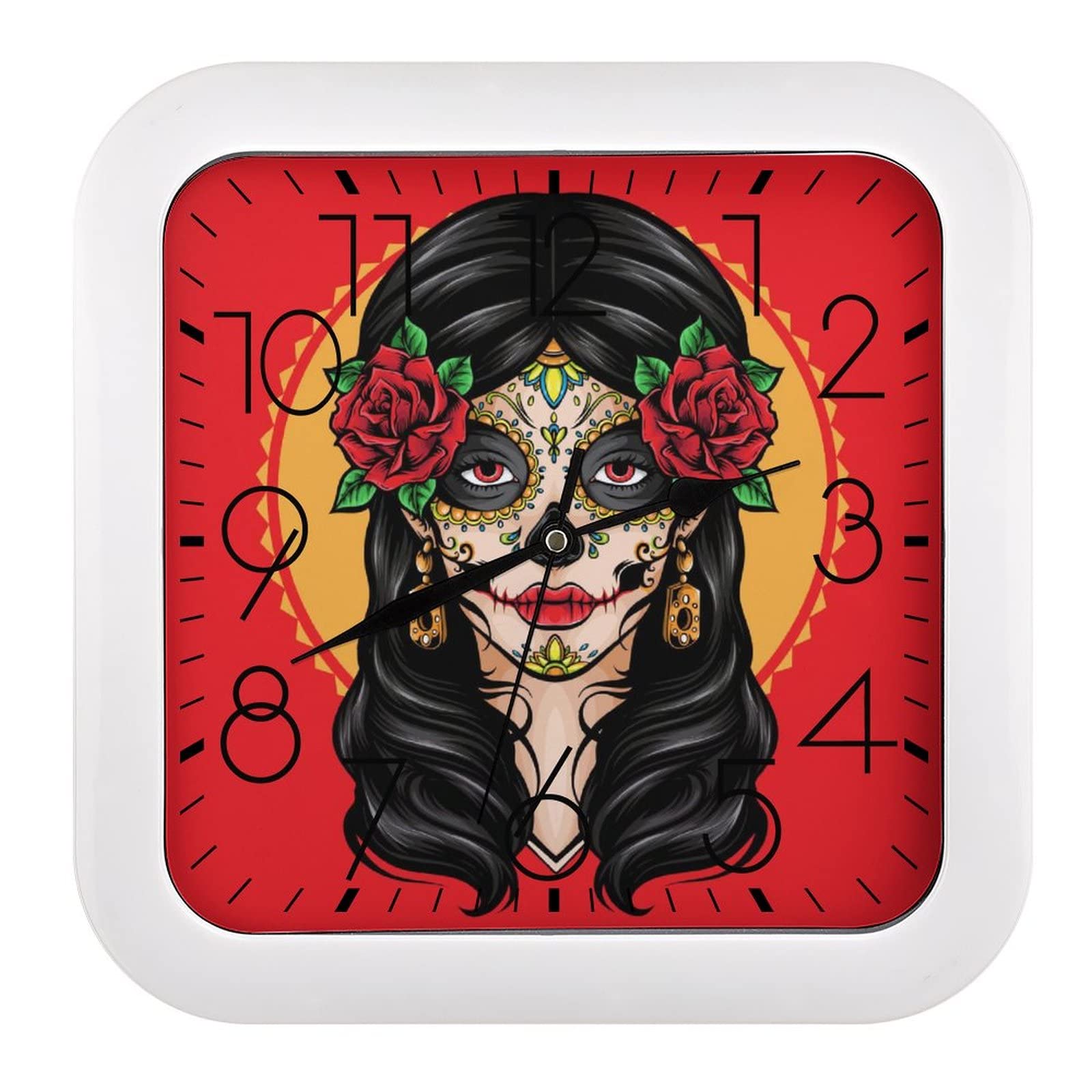 Horloge murale rose pour cuisine et chambre avec grands chiffres carrée 26cm