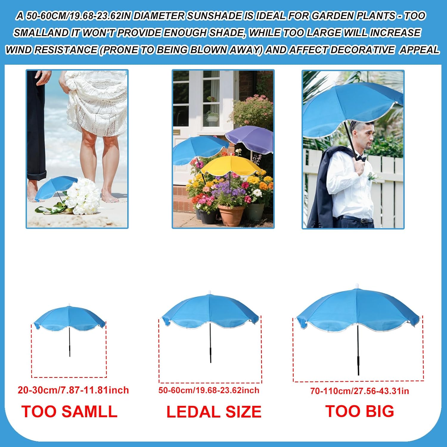 3pcs Adjustable Plant Shade Umbrellas, Large Waterproof Garden Umbrellas Durable Outdoor Sun Cover for Potted Plants Flowers Vegetables