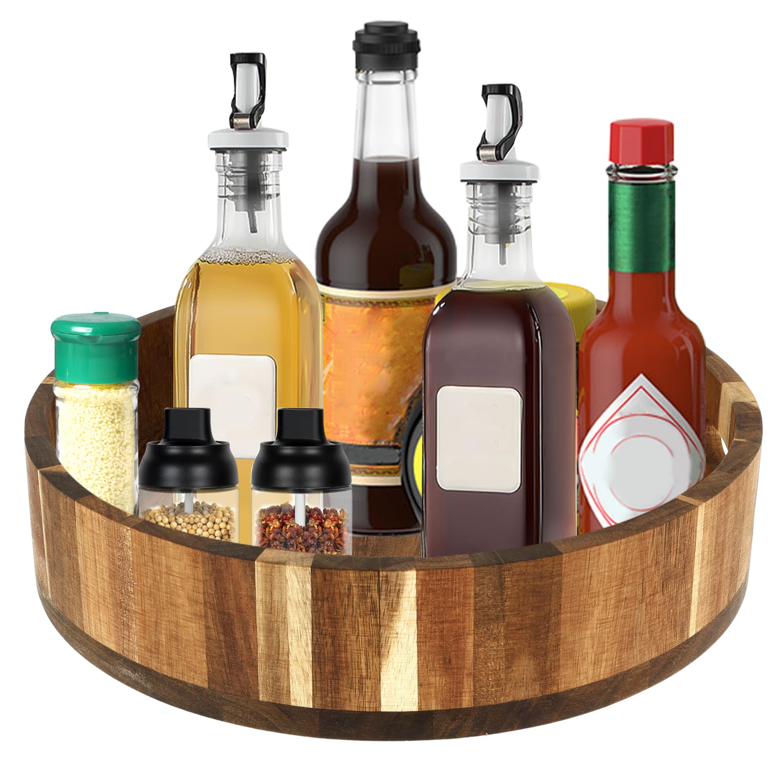 Lazy Susan Turntable Cupboard Organizer, 30cm Wood Rotatable Spice Rack Fridge, Multi-functional Non-Slip Revolving Condiment Holder for Cabinet Kitchen Storage and Organization